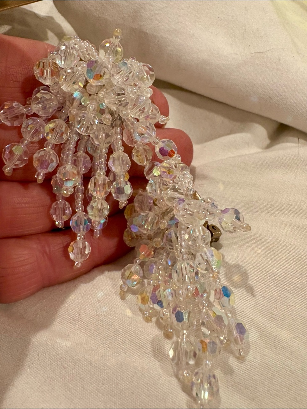Ab Swarovski Crystal Beaded Drop Earrings - Clear Aurora Borealis